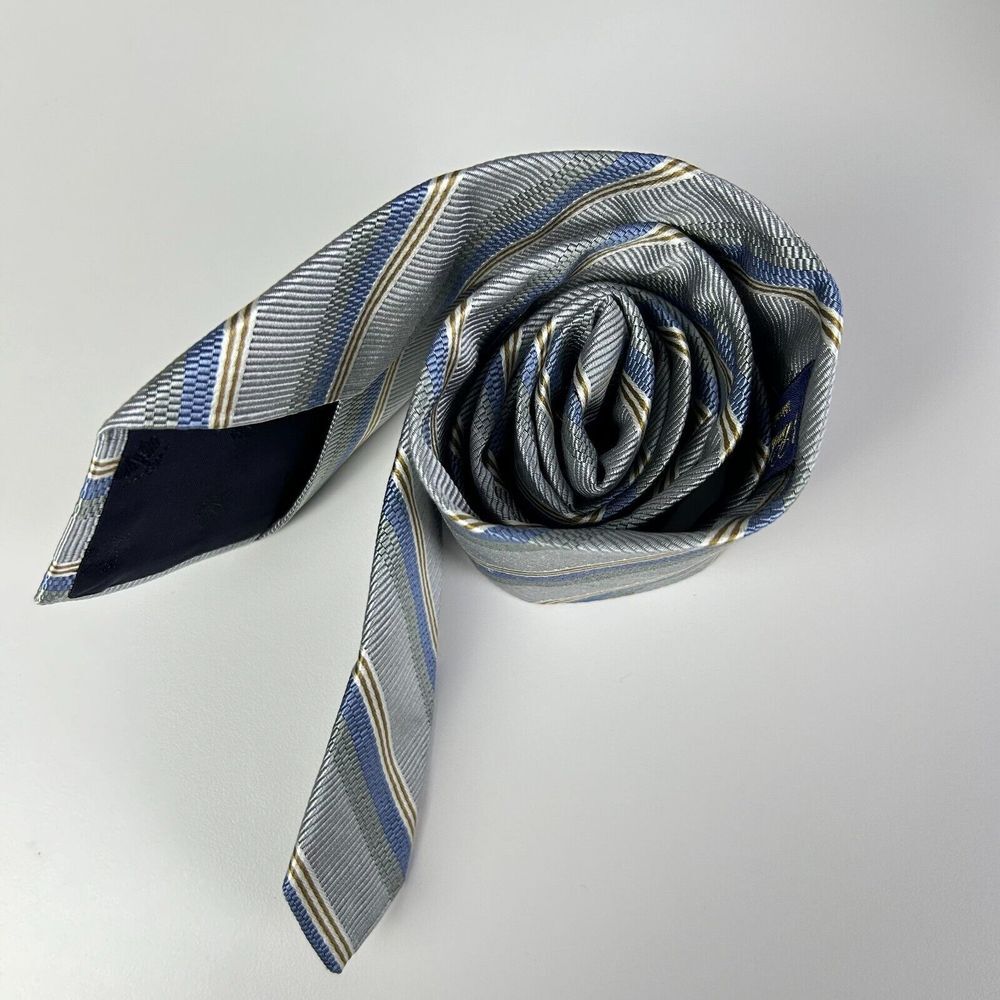 Brooks Brothers Gray Blue Striped Woven‎ Classic Pointed Tie Cotton Blend Men's